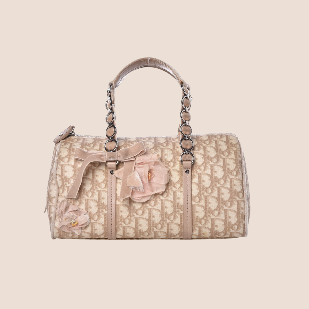 CHRISTIAN DIOR BEIGE & ROSE TROTTER ROMANTIUQUE FLORAL BOSTON BAG CHRISTIAN DIOR BEIGE & ROSE TROTTER ROMANTIUQUE FLORAL BOSTON BAG