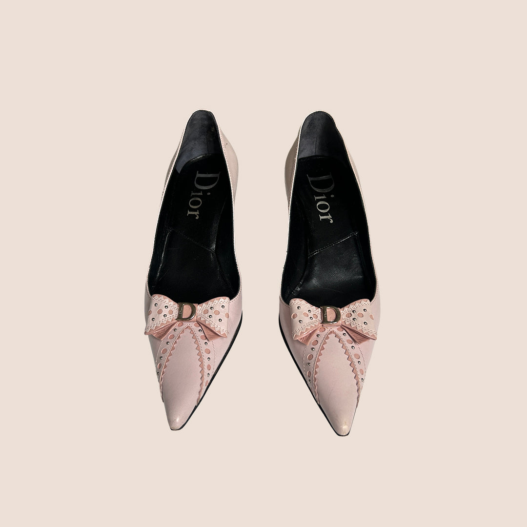CHRISTIAN DIOR PINK BOW LEATHER PUMPS