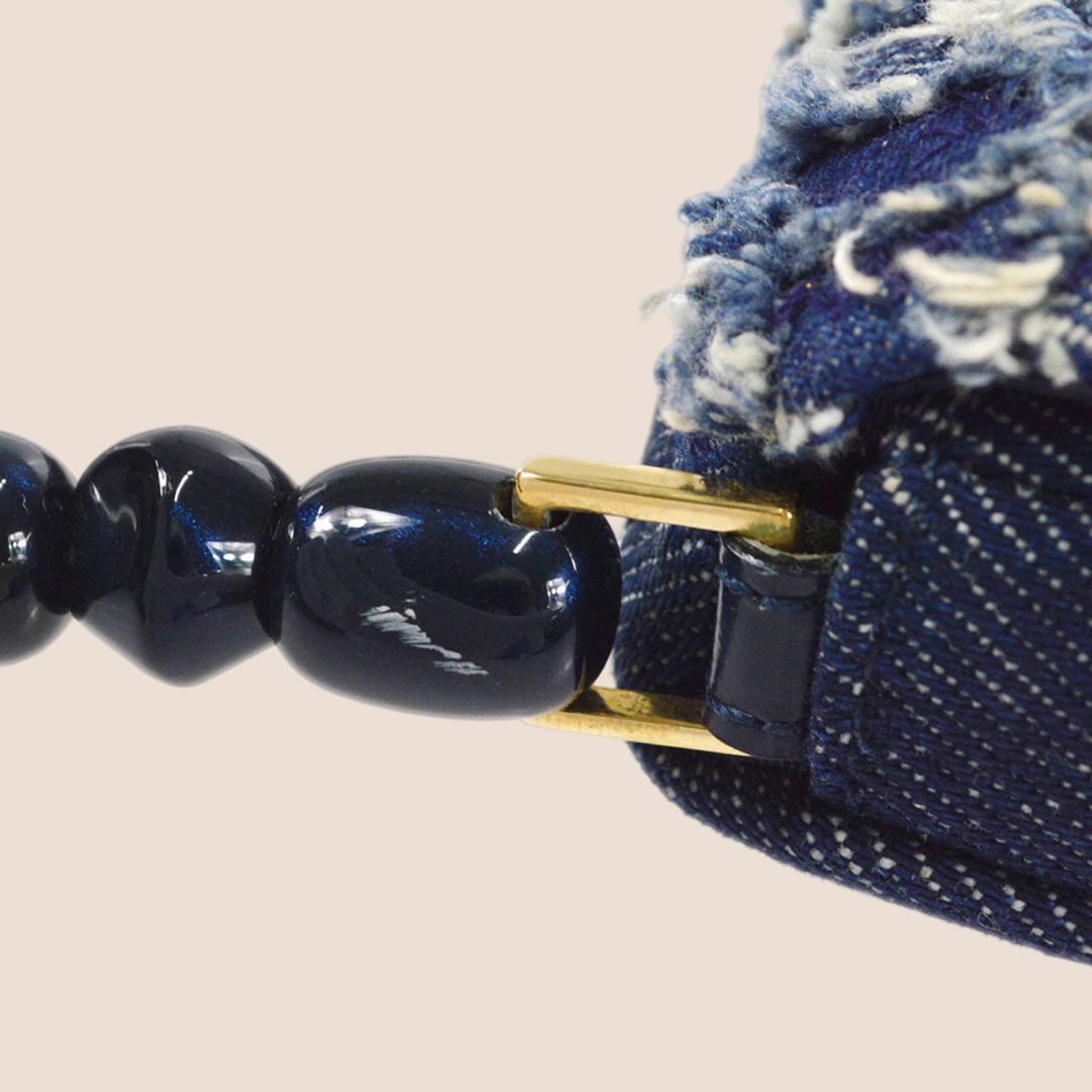 CHRISTIAN DIOR BLUE TEXTURED DENIM MALICE BAG