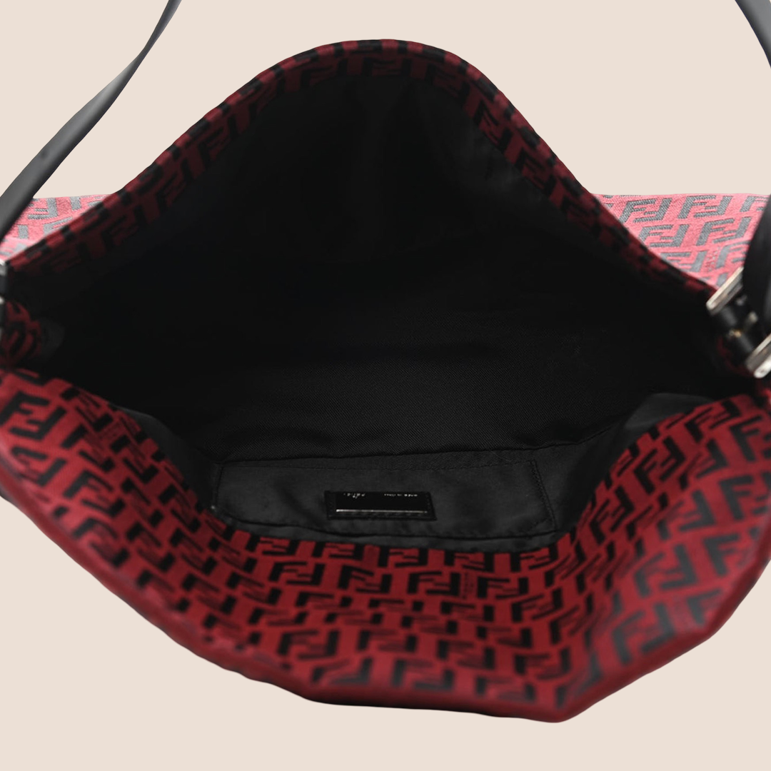 FENDI BURGUNDY & BLACK ZUCCHINO CANVAS BAGUETTE BAG