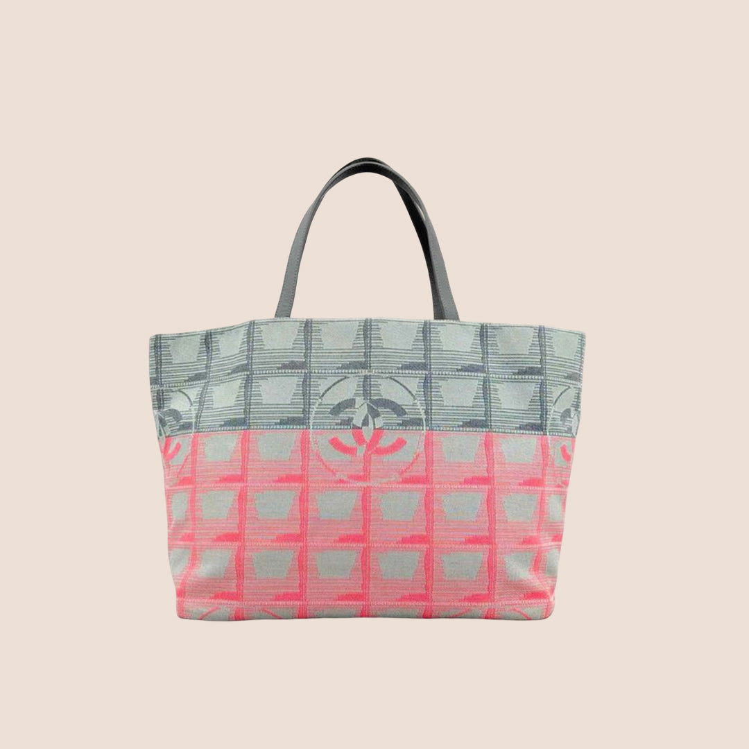 CHANEL TRAVEL LINE PINK & GREY CANVAS TOTE BAG