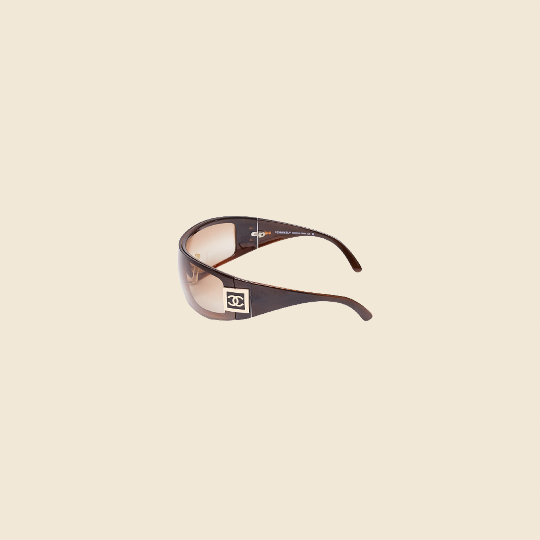 CHANEL CC LOGO BROWN WRAP SUNGLASSES