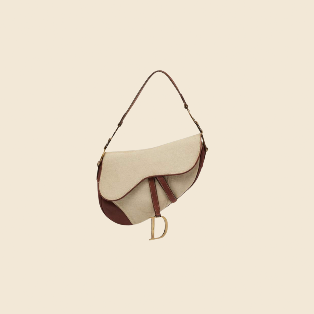 CHRISTIAN DIOR NATURAL BEIGE & BROWN SADDLE BAG