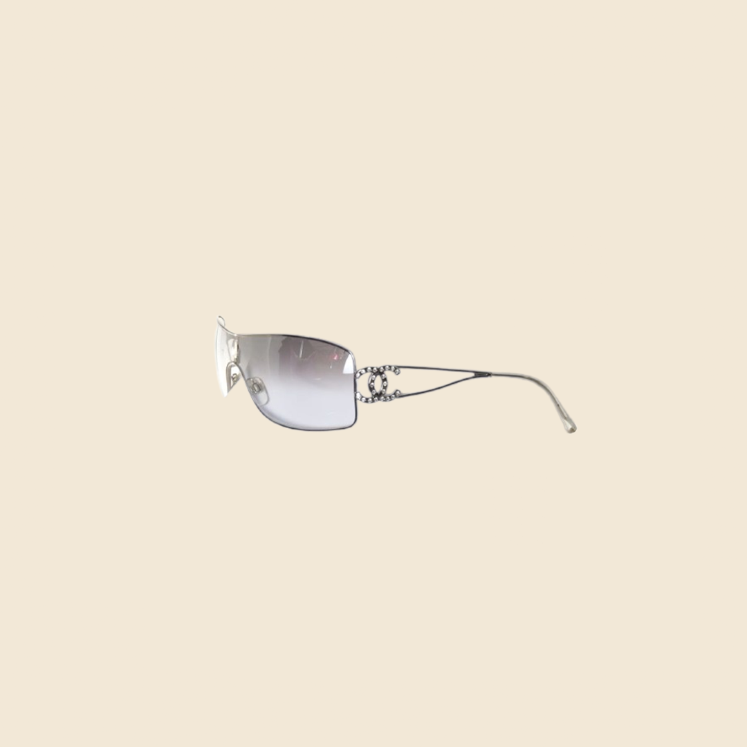 CHANEL 90s CRYSTAL CC LOGO CLEAR SUNGLASSES