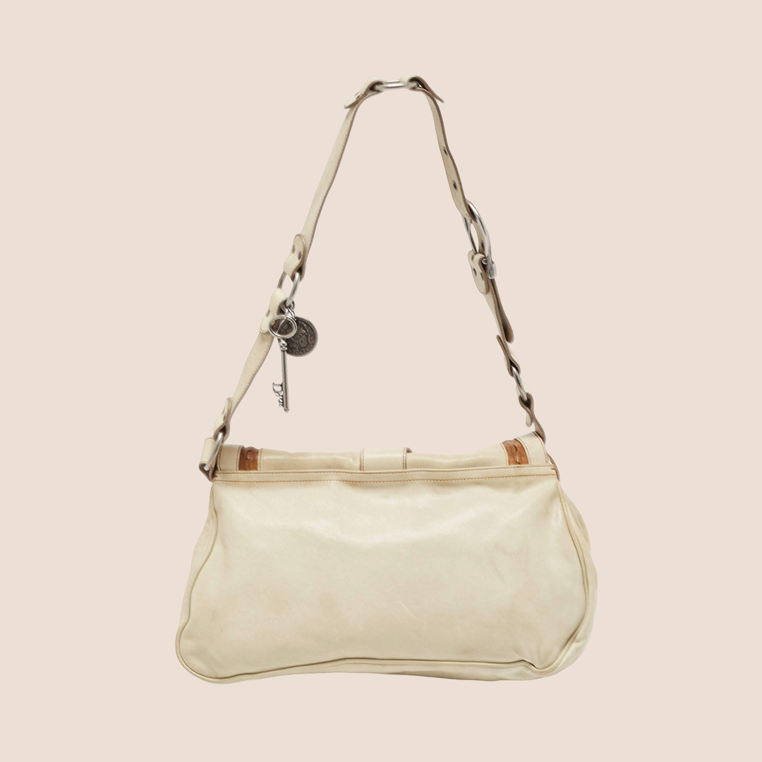 CHRISTIAN DIOR 2006 CREAM LEATHER DOUBLE GAUCHO BAG