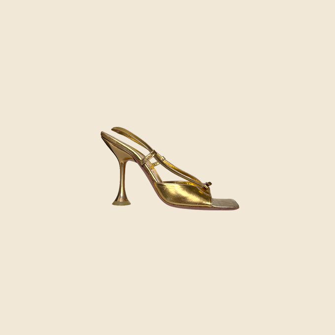 MIU MIU GOLD SQUARE TOE HEELS