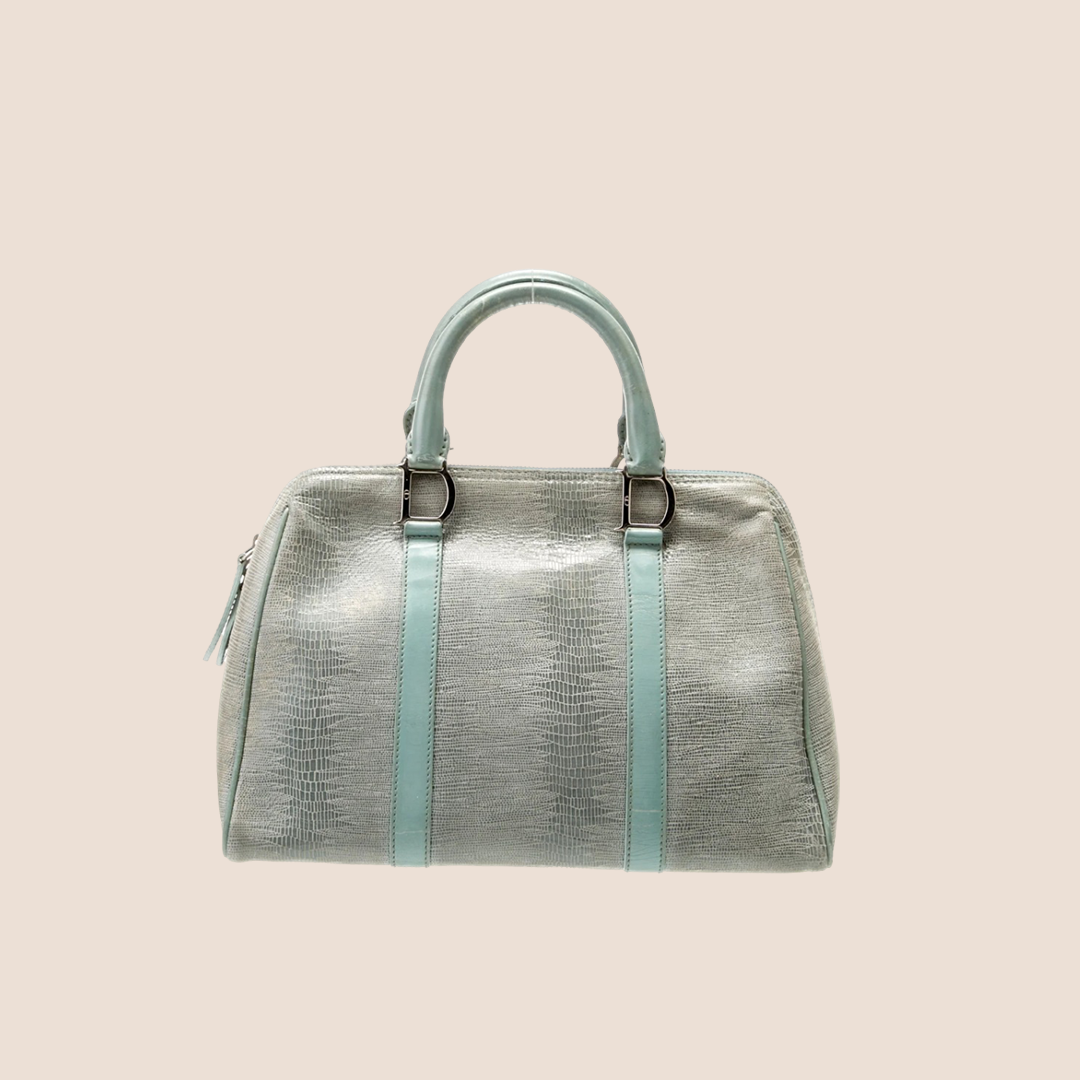 CHRISTIAN DIOR 2001 PALE BLUE LIZARD EMBOSSSED BOSTON BAG