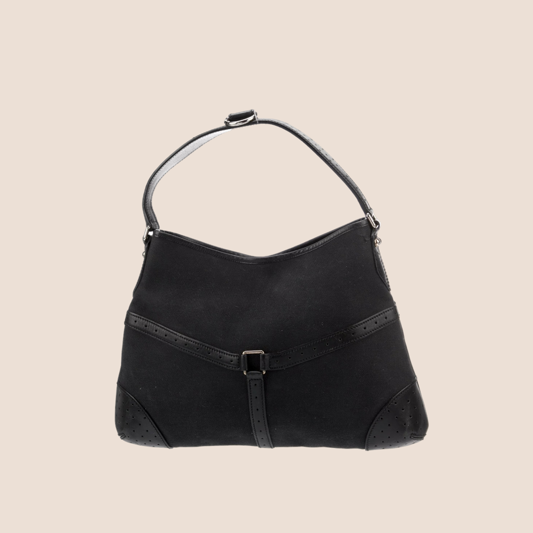 GUCCI BLACK CANVAS REINS SHOULDER BAG