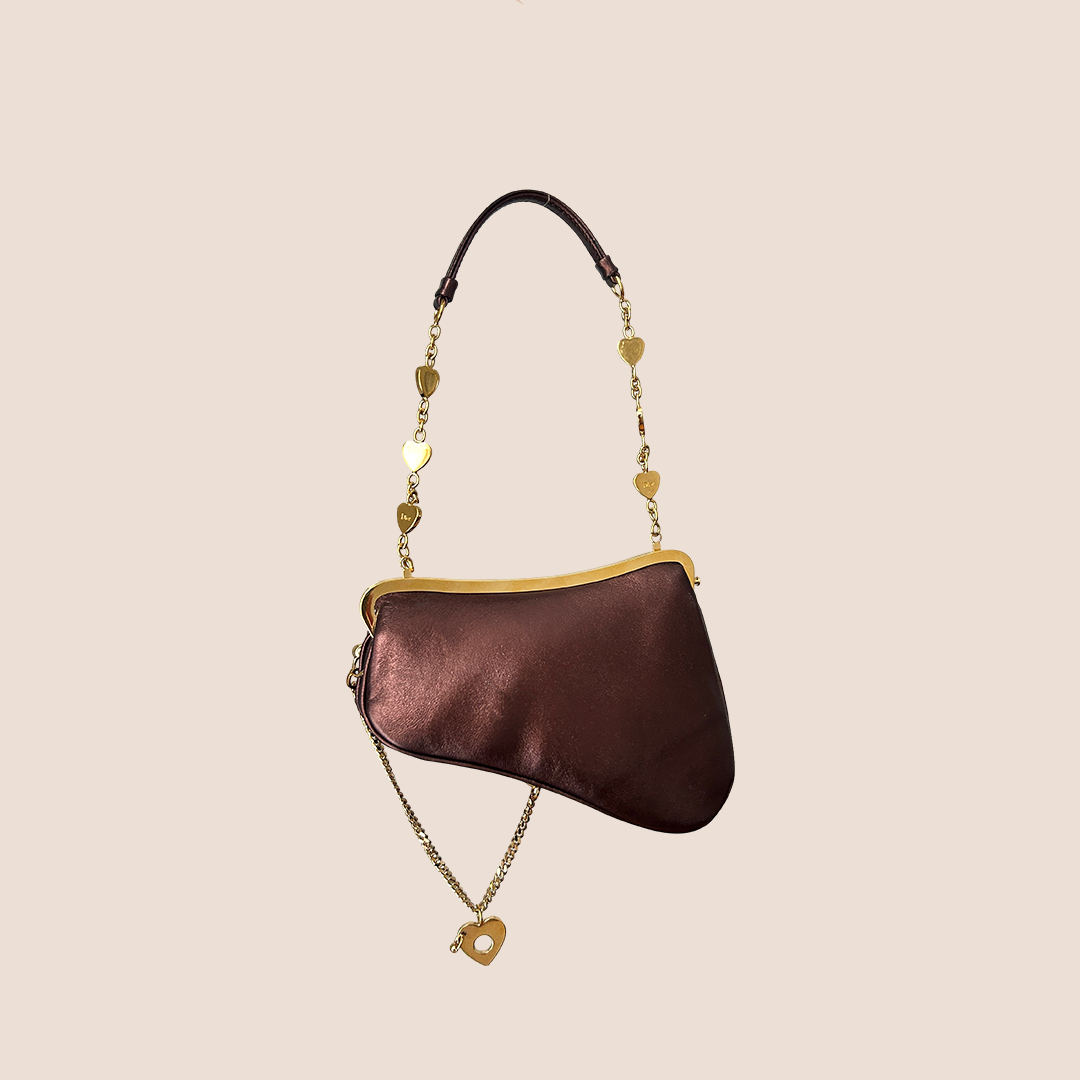 CHRISTIAN DIOR BRONZE HEART CHARMS MICRO SADDLE BAG
