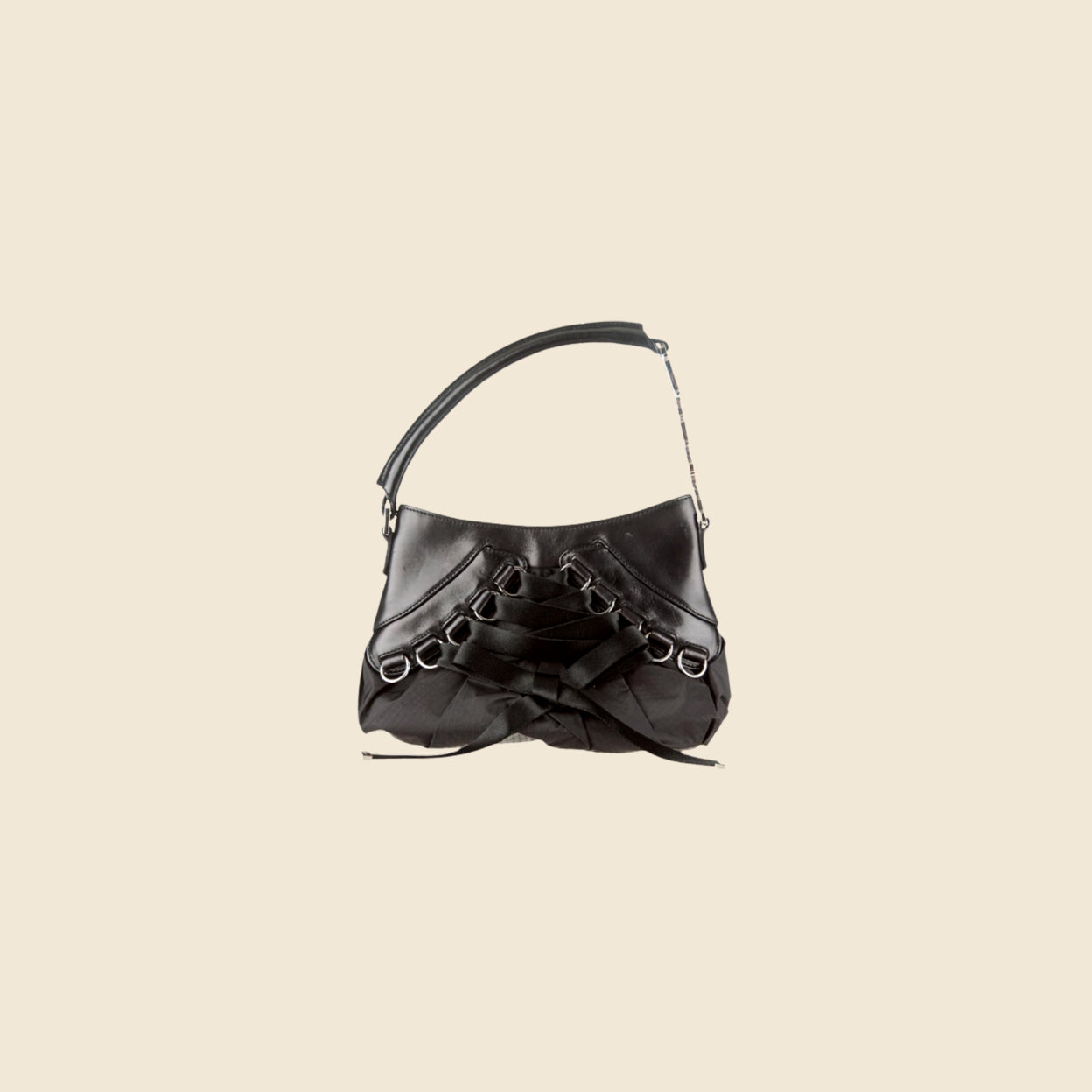 CHRISTIAN DIOR 2005 BLACK LEATHER MINI CORSET BAG