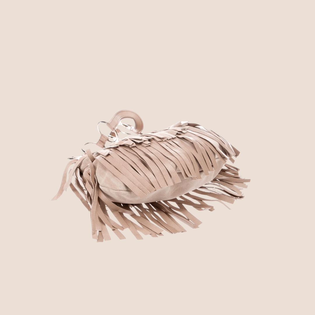 YVES SAINT LAURENT CREAM SUEDE RIVE GAUCHE FRINGE BAG