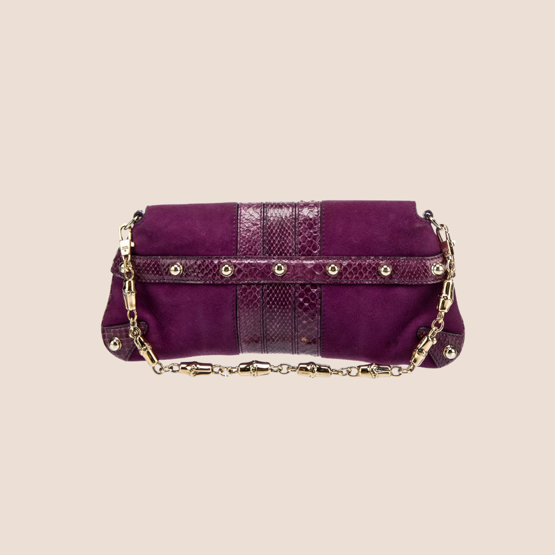 GUCCI PURPLE SUEDE PYTHON TRIM HORSEBIT CHAIN CLUTCH BAG