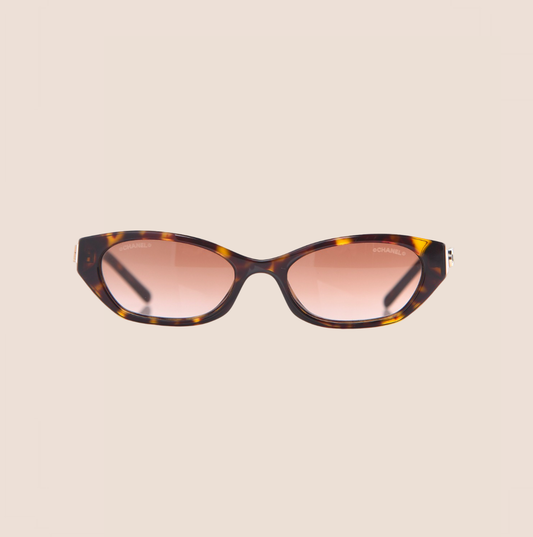 CHANEL DARK BROWN TORTOISE LOGO SUNGLASSES