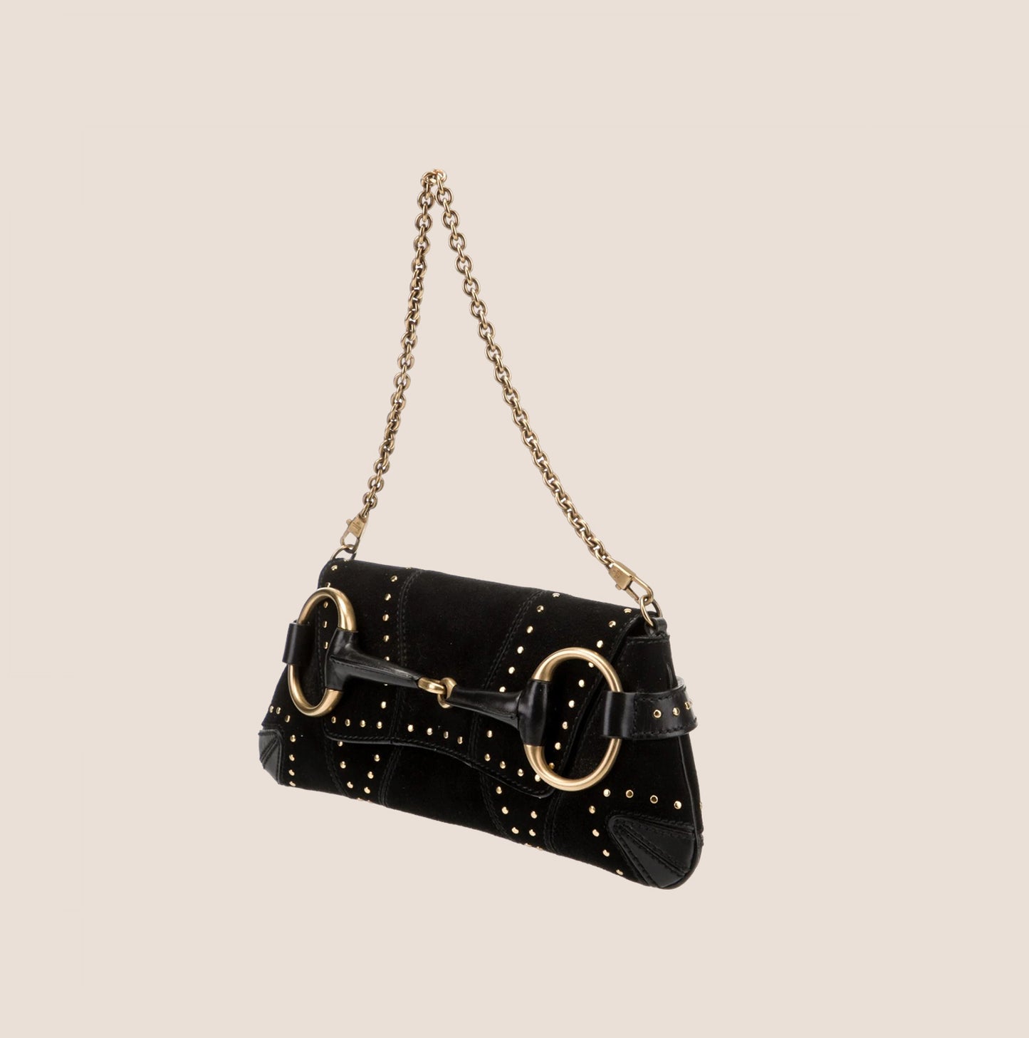 GUCCI SUEDE STUDDED HORSEBIT CLUTCH
