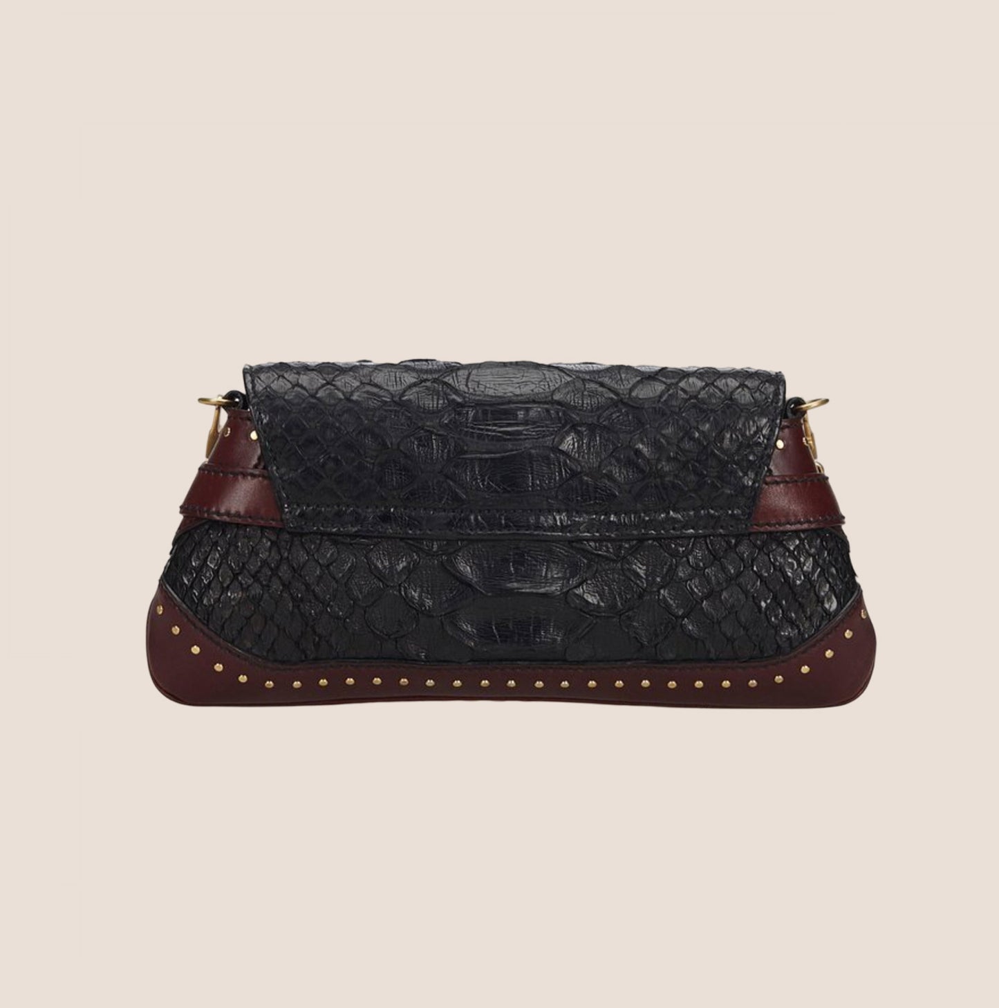GUCCI BURGUNDY & BLACK PYTHON HORSEBIT CHAIN CLUTCH BAG