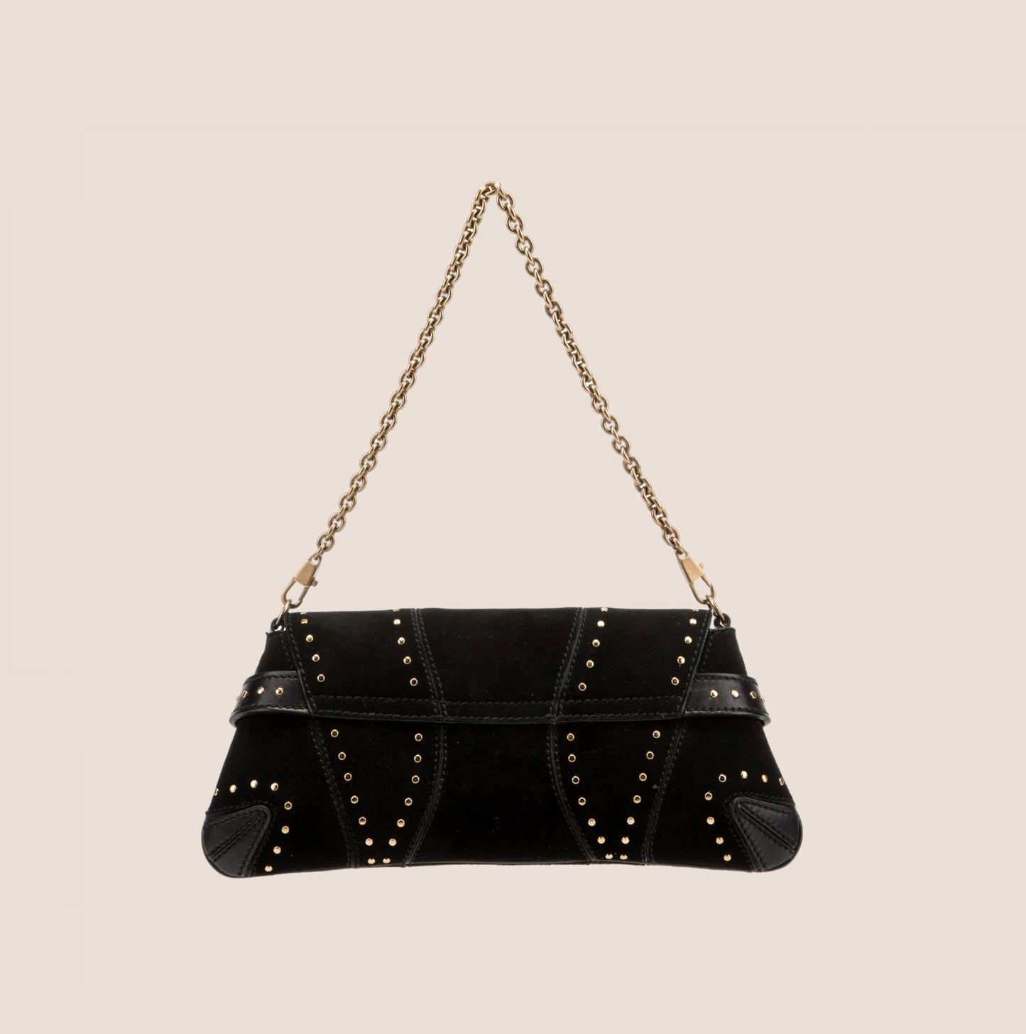GUCCI SUEDE STUDDED HORSEBIT CLUTCH