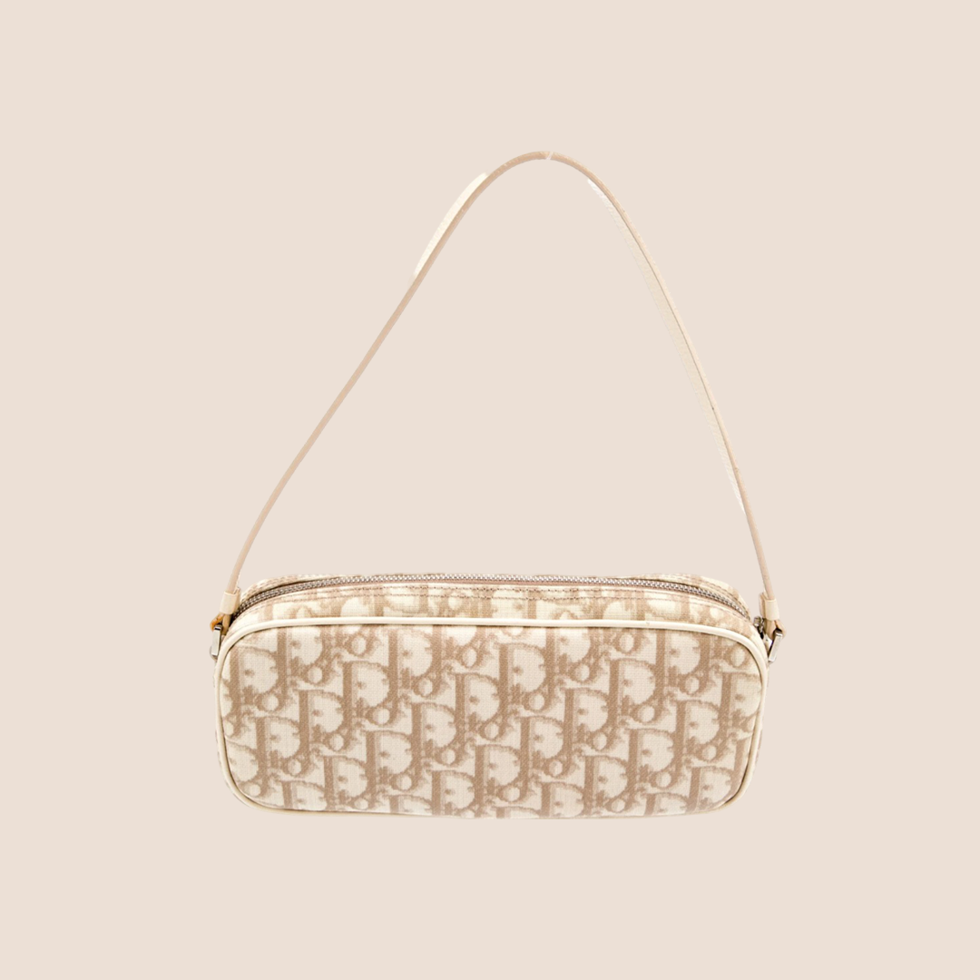 CHRISTIAN DIOR 2004 BEIGE TROTTER FLORAL EMBROIDERED MINI SHOULDER BAG