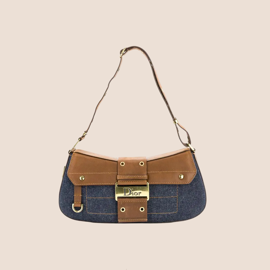 CHRISTIAN DIOR 2002 DENIM & BROWN STREET CHICH COLUMBUS BAG – RDB CHRISTIAN DIOR 2002 DENIM & BROWN STREET CHICH COLUMBUS BAG – RDB