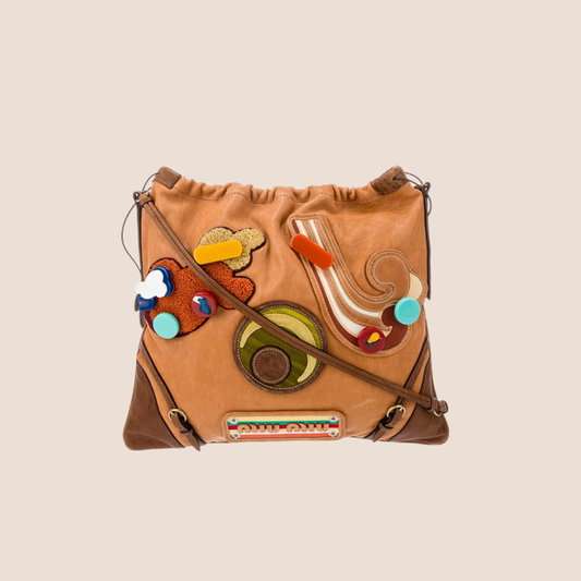 MIU MIU 1990s BROWN LEATHER PATCHWORK SHOULDER BAG