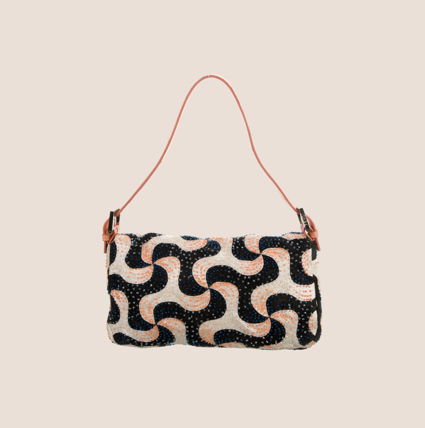 FENDI LIZARD-TRIMMED BEADED SWIRL BAGUETTE BAG