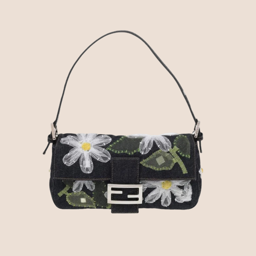 【FENDI】バゲット Flower Bouquet デニム調ジャカード バッグ Baguette Fabric Blue | Fendi