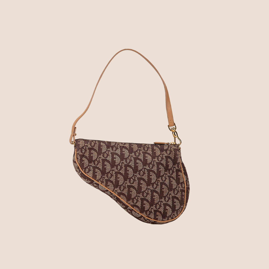 CHRISTIAN DIOR GREY & BEIGE CANVAS OBLIQUE SADDLE BAG