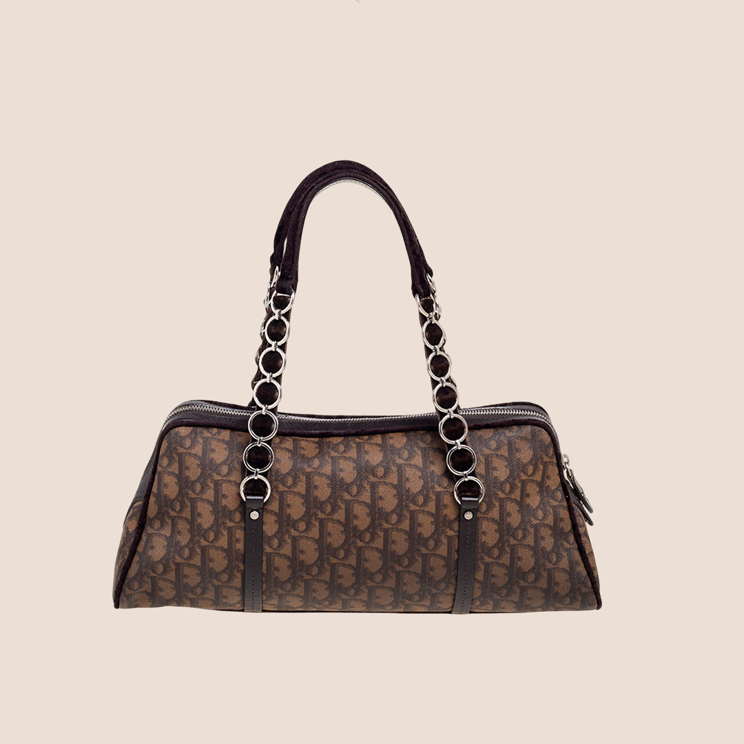 CHRISTIAN DIOR BROWN TROTTER ROMANTIQUE SATCHEL