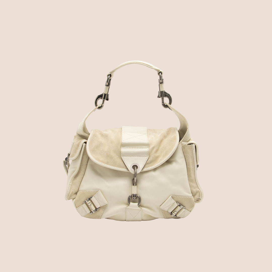 CHRISTIAN DIOR 2006 CREAM SUEDE REBELLE BAG – RDB