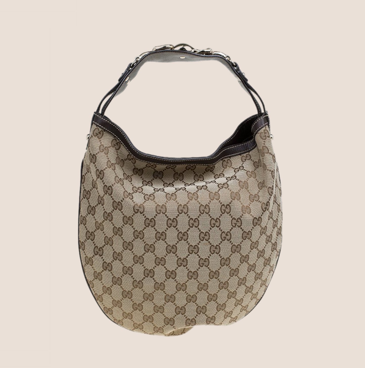 GUCCI BEIGE GG CANVAS WAVE HOBO BAG