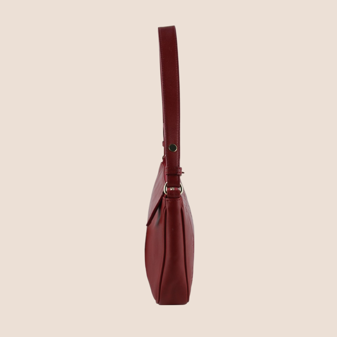 BVLGARI SLOGAN-DEBOSSED RED LEATHER SHOULDER BAG