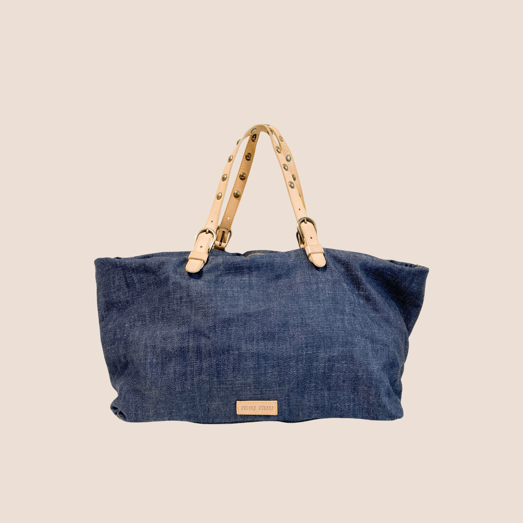 MIU MIU 2000 BLUE DENIM STUDDED TOTE BAG – RDB