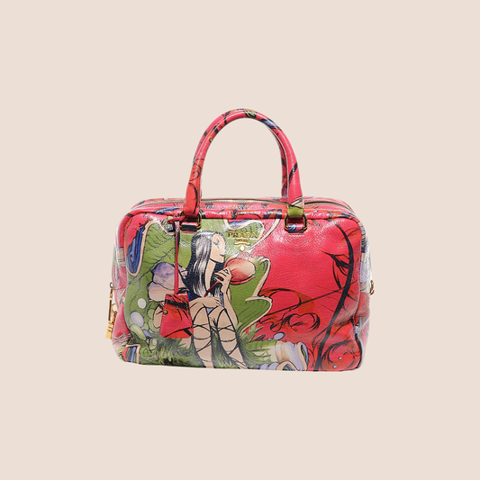 PRADA X JAMES JEAN PEONIA LUX FAIRY PRINT BOSTON BAG