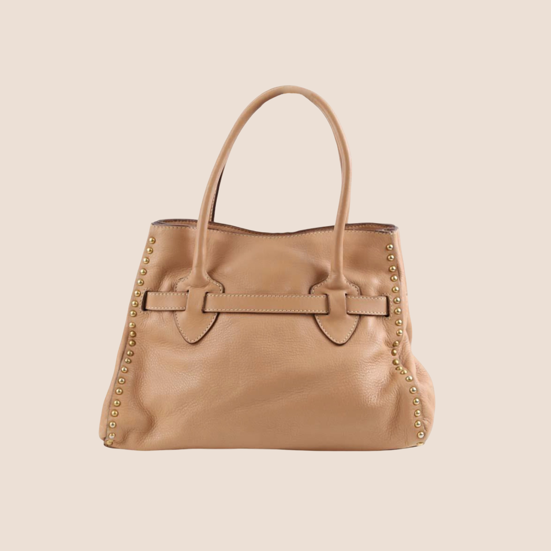 MIU MIU 2000 BEIGE LEATHER STUDDED SHOULDER BAG