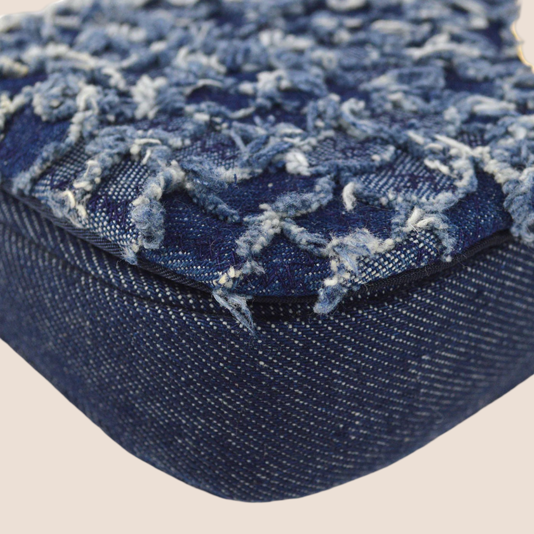 CHRISTIAN DIOR BLUE TEXTURED DENIM MALICE BAG