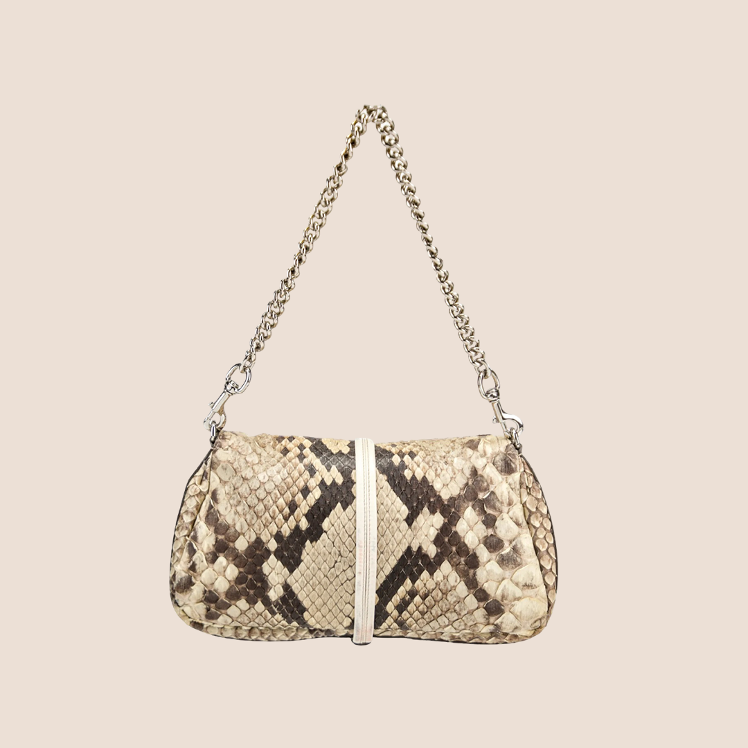 GUCCI PYTHON CROISETTE BAMBOO EVENING BAG