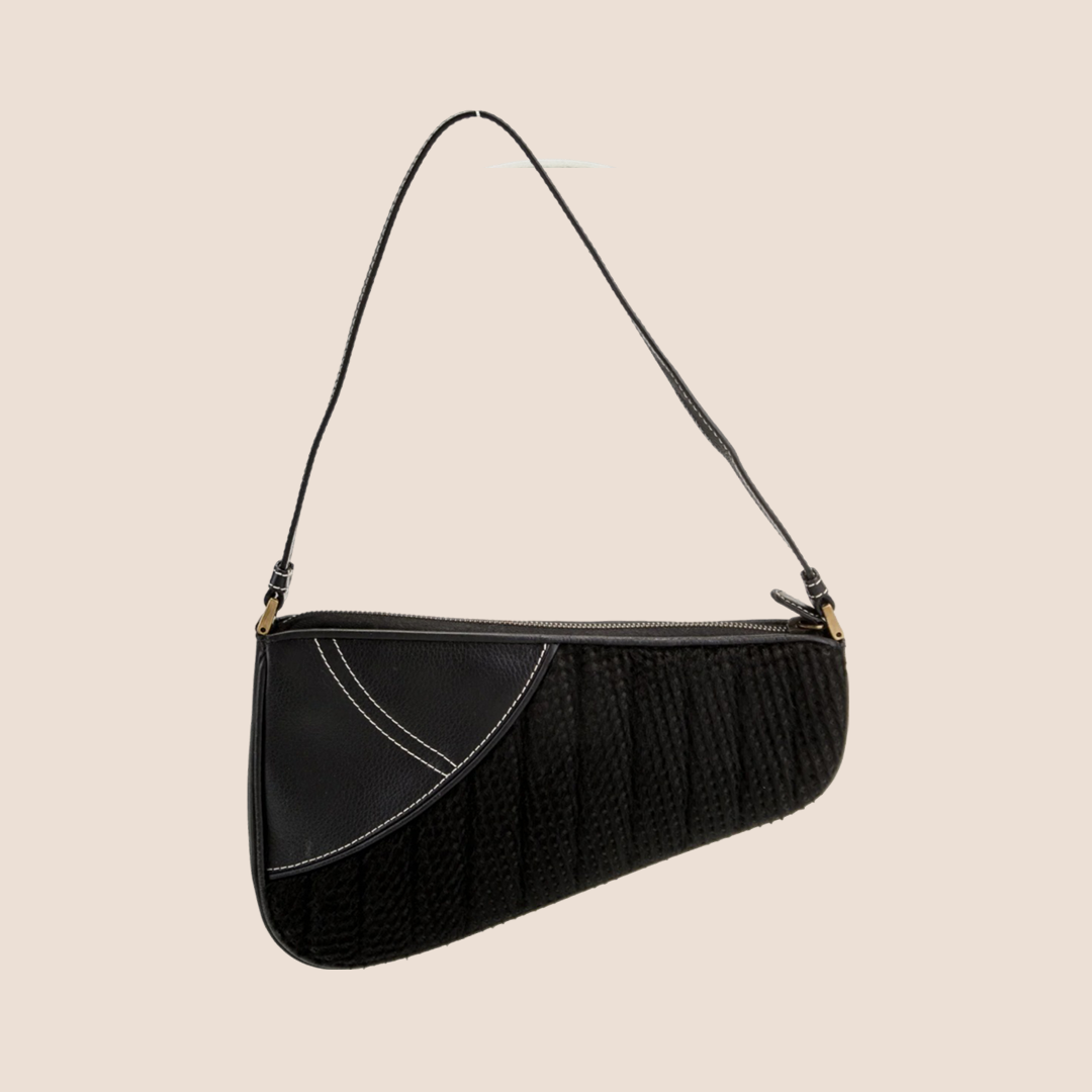 CHRISTIAN DIOR BLACK PERFORATED LEATHER CADILLAC SADDLE BAG