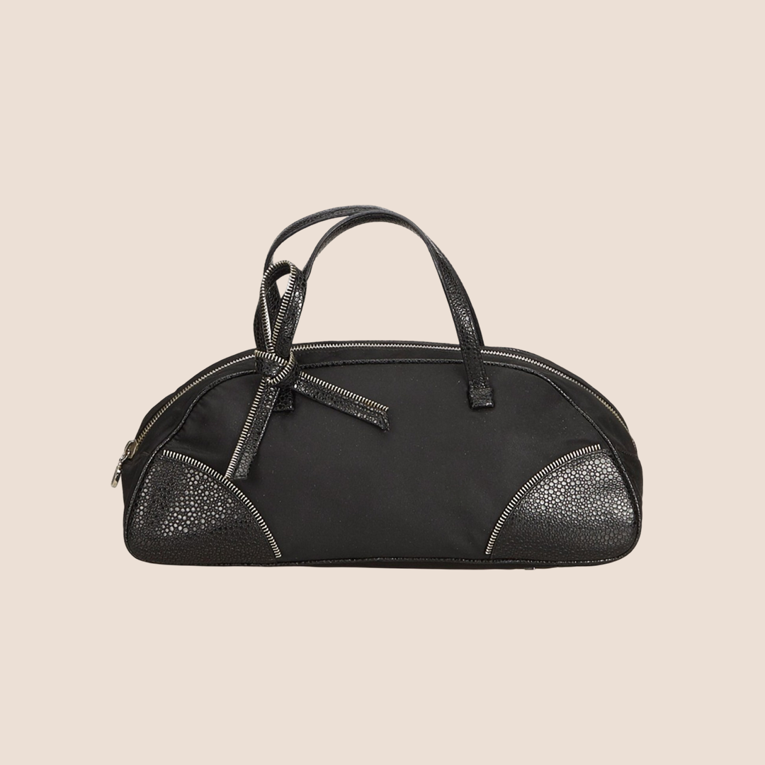 CHRISTIAN DIOR BLACK NYLON ZIPPER BOW DETAIL HANDBAG – RDB