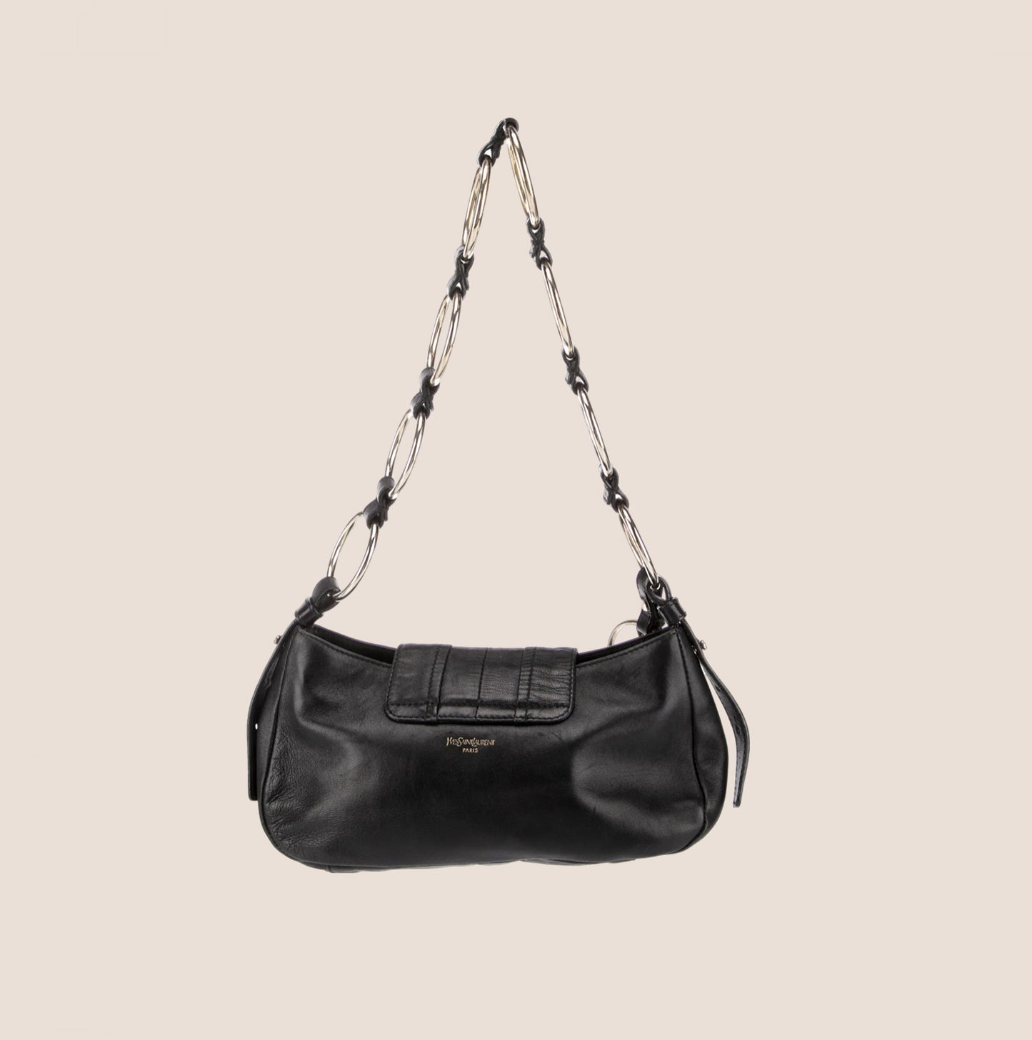 YVES SAINT LAURENT BLACK LEATHER CORSET SHOULDER BAG