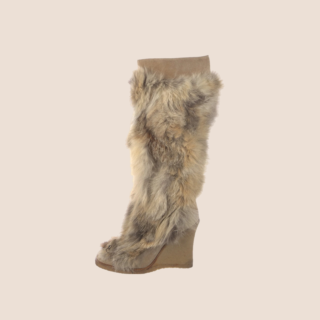 CHRISTIAN DIOR BEIGE FUR & SUEDE KNEE LENGH – RDB