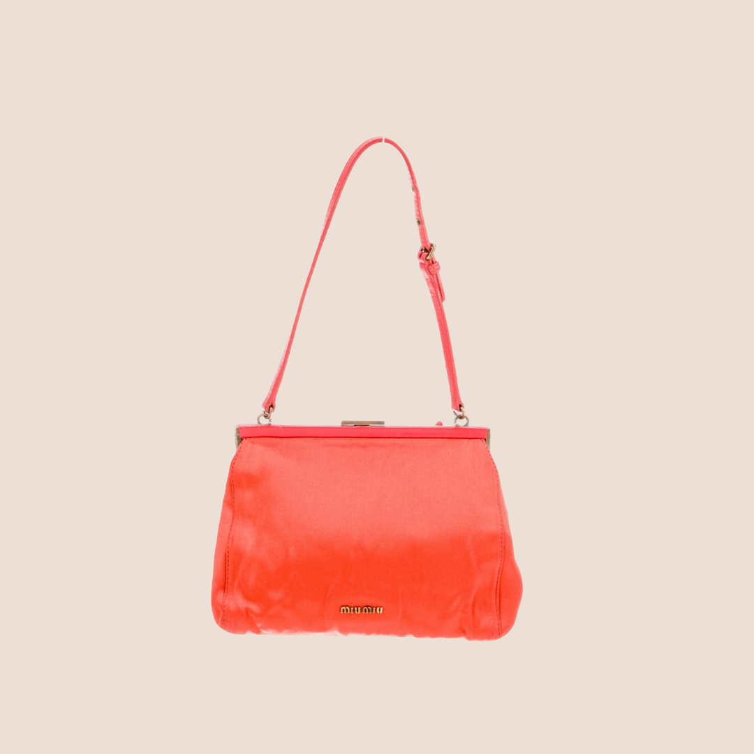 MIU MIU 2000 CORAL BOW SATIN CLUTCH SHOULDER BAG