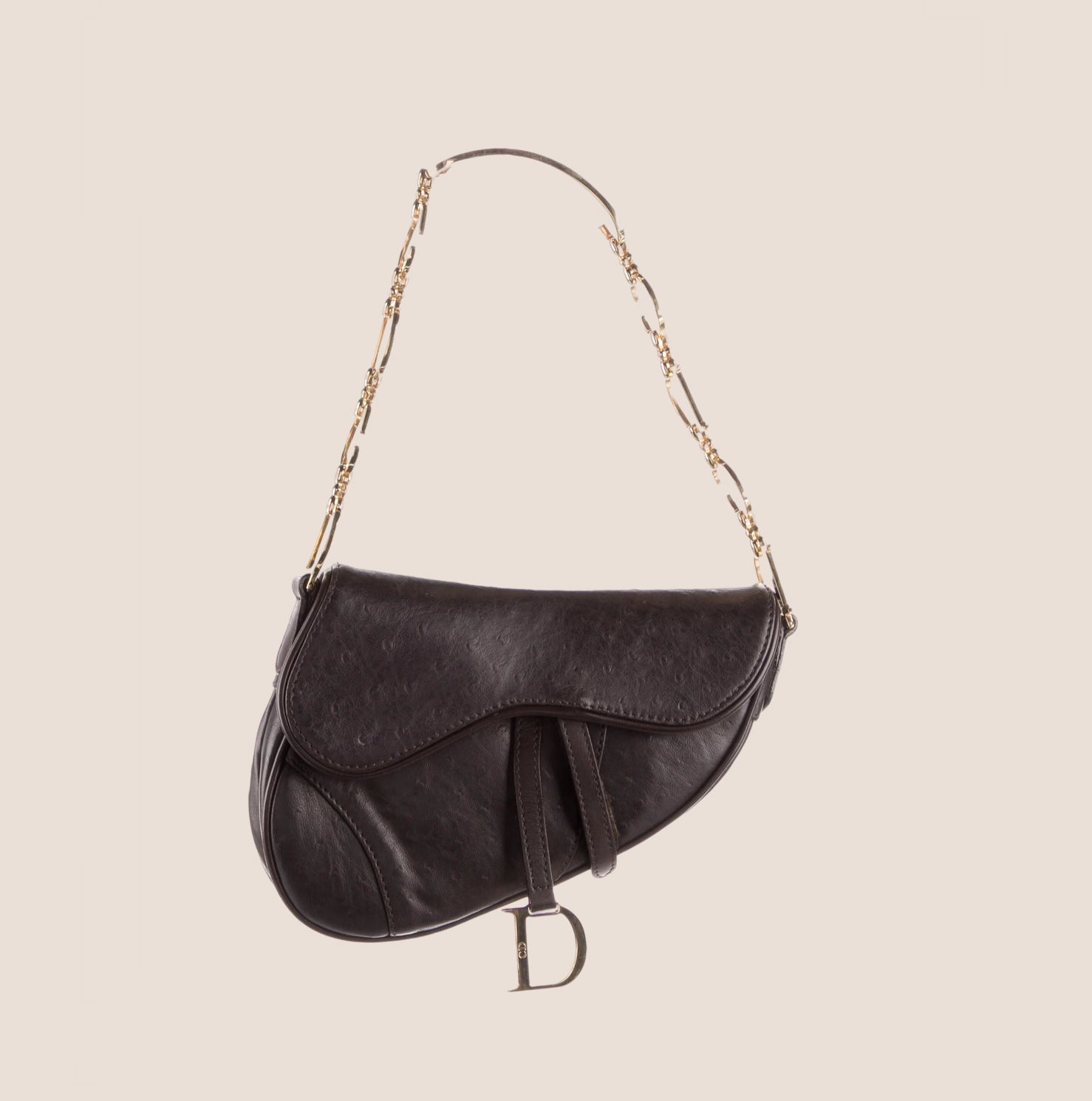CHRISTIAN DIOR 2000 BROWN OSTRICH LEATHER CHAIN SADDLE BAG – RDB