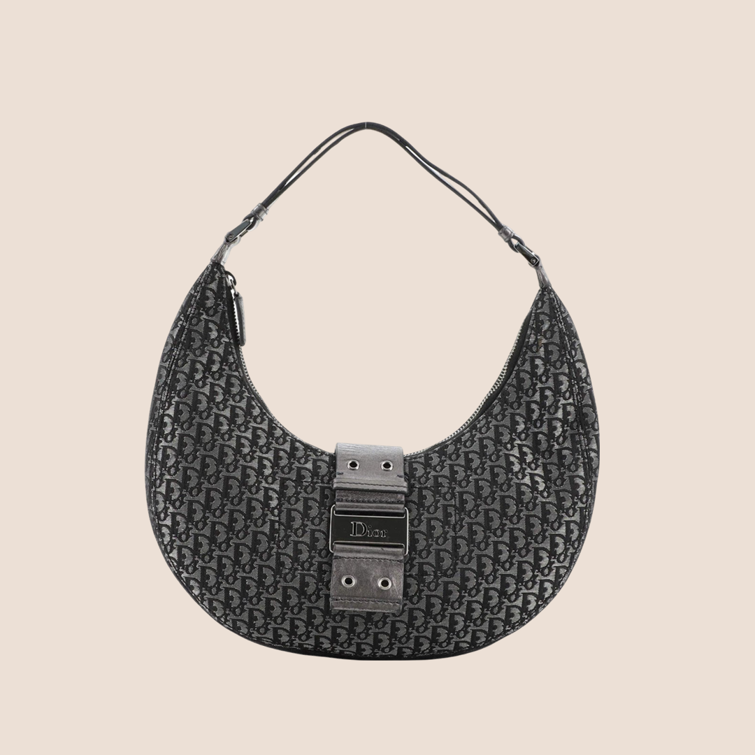 CHRISTIAN DIOR BLACK DIORISSIMO METALLIC HALF MOON BAG – RDB CHRISTIAN DIOR BLACK DIORISSIMO METALLIC HALF MOON BAG – RDB