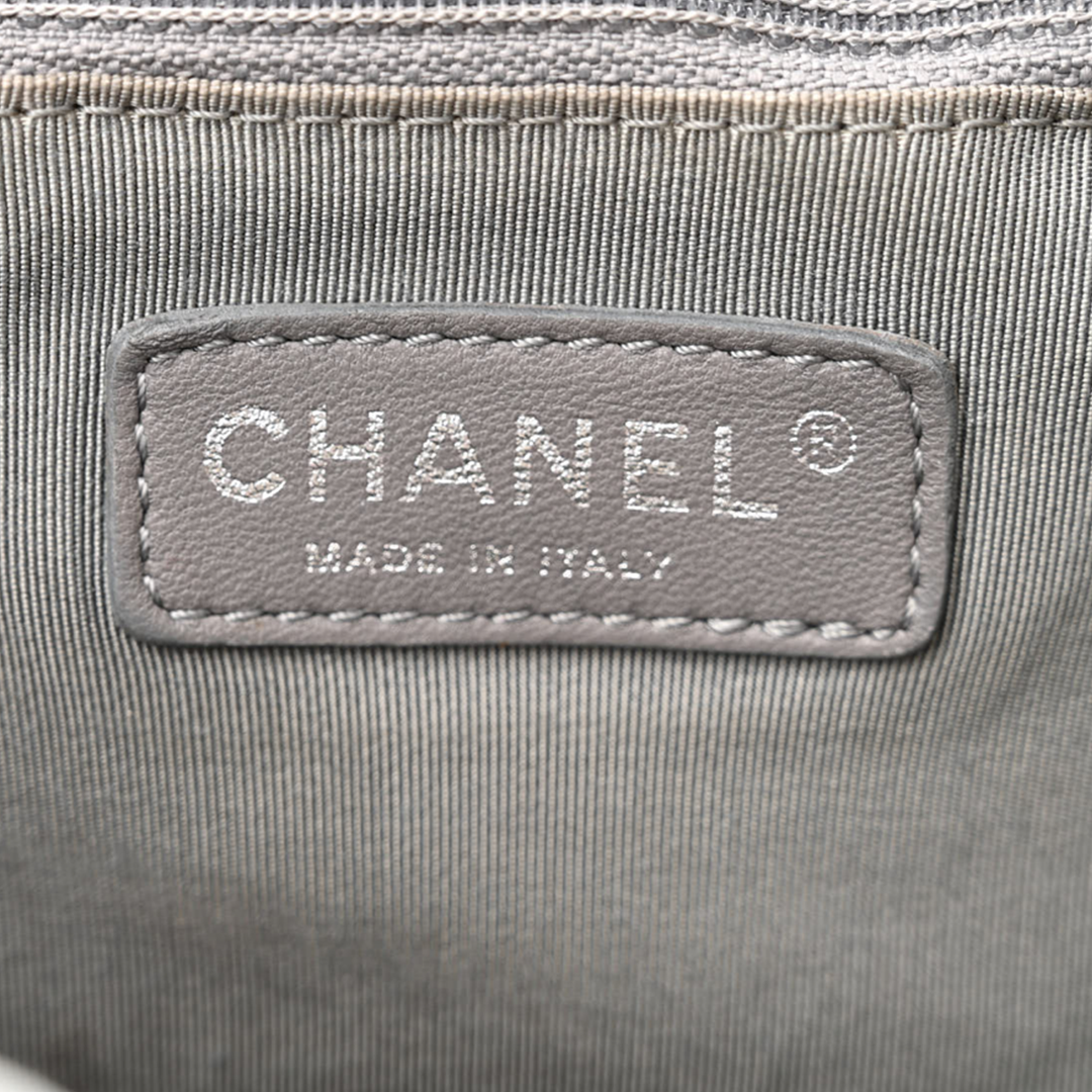CHANEL BEIGE TWEED STITCH SHOPPING TOTE BAG