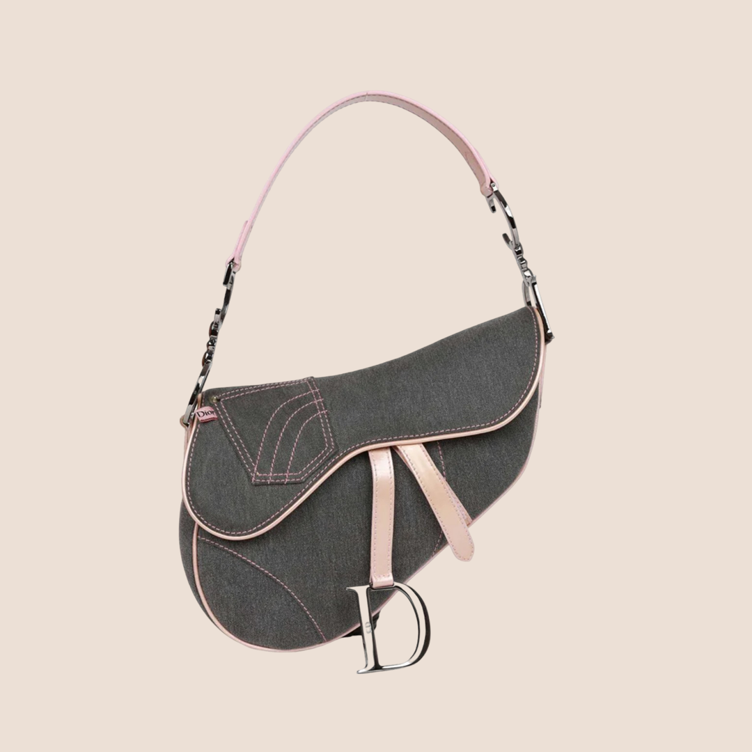 Christian Dior サドルバッグ グレーピンク CHRISTIAN DIOR GREY DENIM & PINK SADDLE BAG – RDB