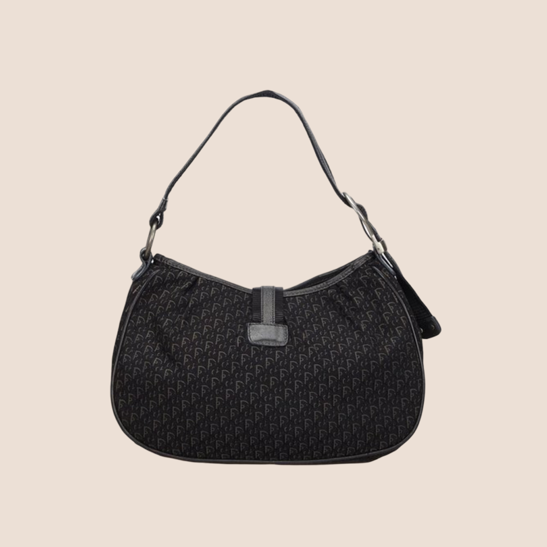 CHRISTIAN DIOR BLACK OBLIQUE BUCKLE HOBO BAG