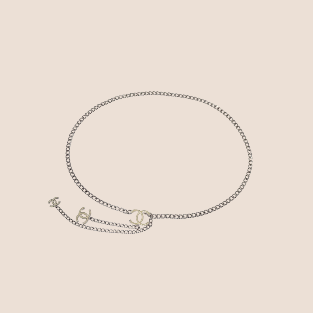 CHANEL 2005 SILVER CHAIN CC LOGO BELT