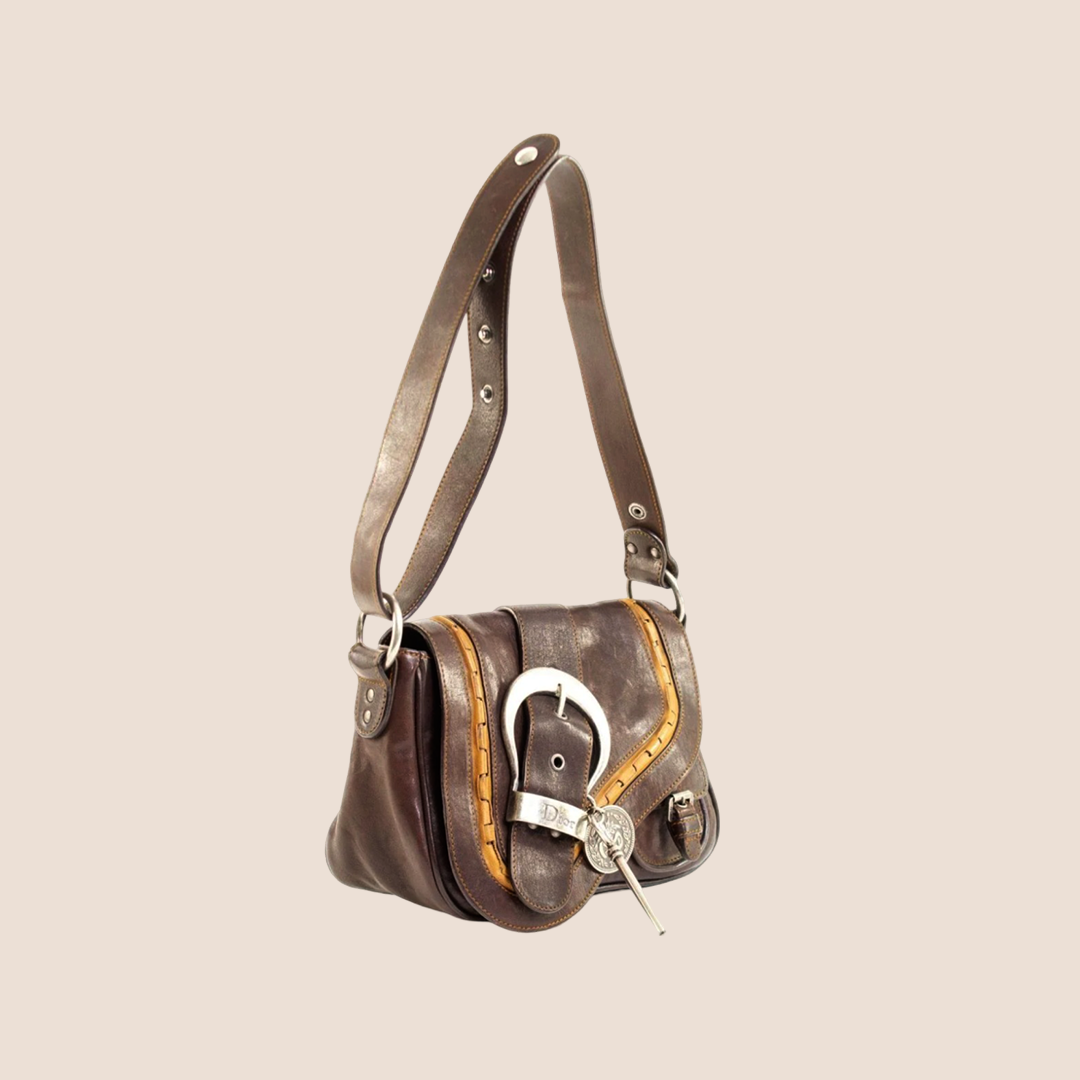 CHRISTIAN DIOR 2004 BROWN LEATHER MINI GAUCHO BAG
