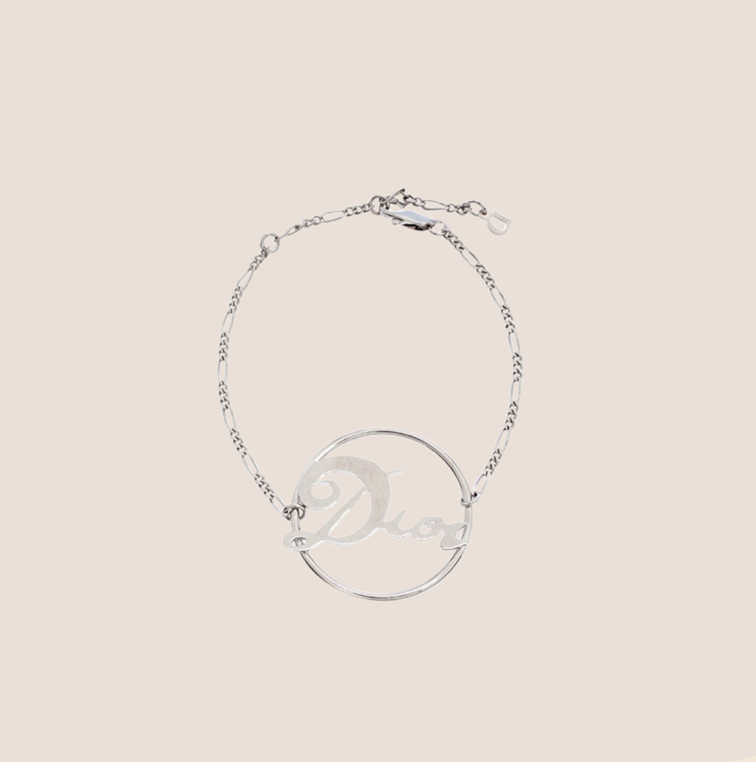 CHRISTIAN DIOR SILVER LOGO CHARM FIGARO CHAIN BRACELET – RDB