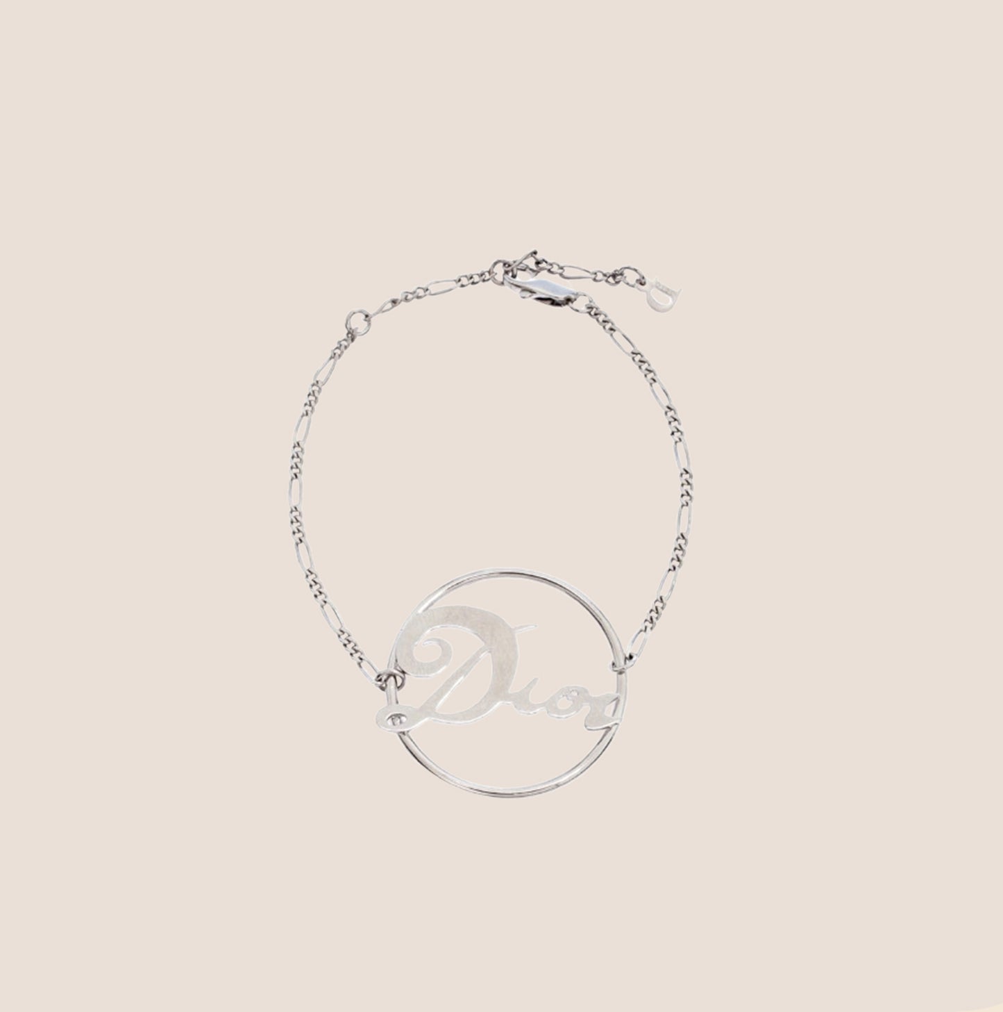 CHRISTIAN DIOR SILVER LOGO CHARM FIGARO CHAIN BRACELET