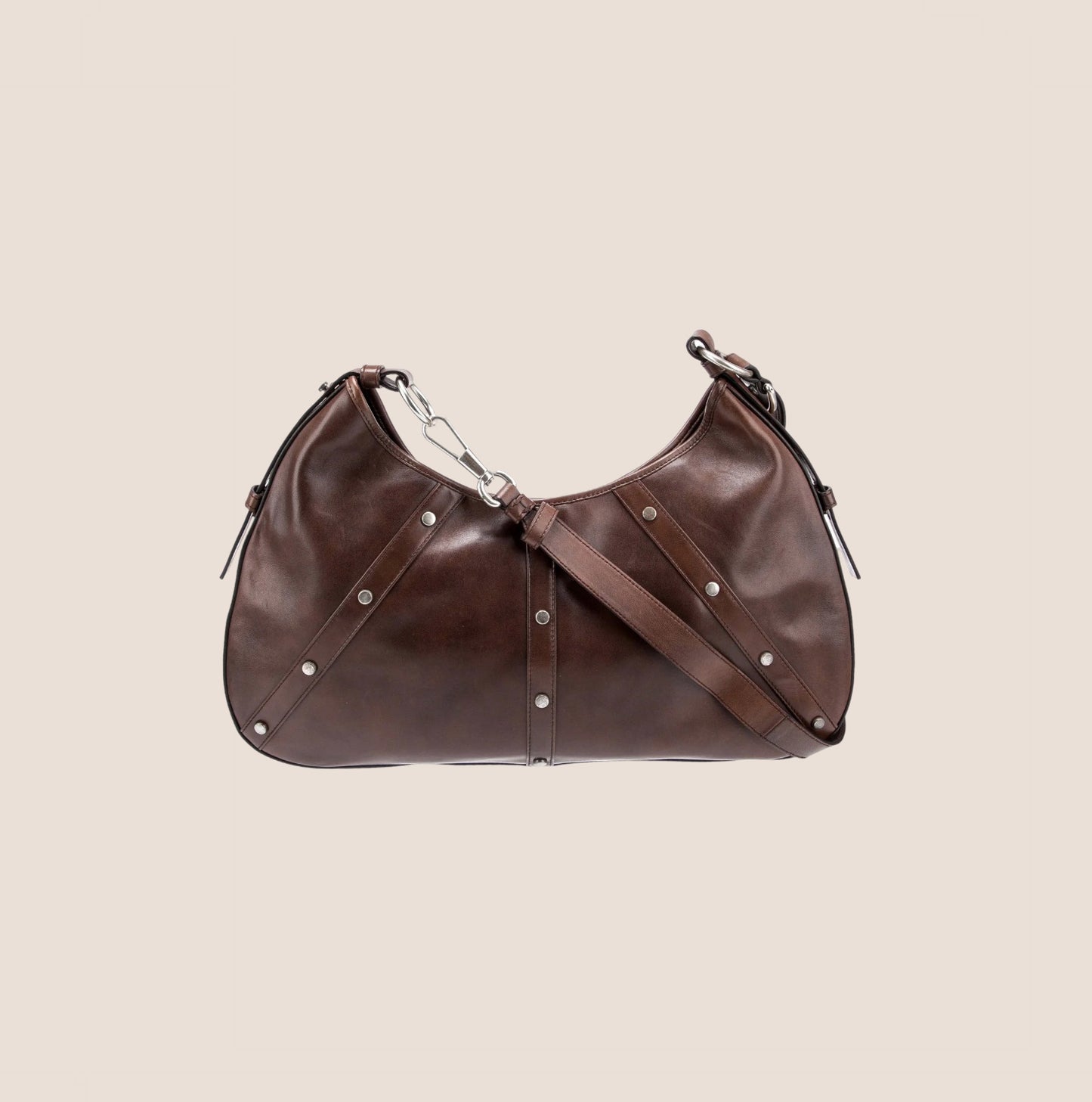 YVES SAINT LAURENT BROWN LEATHER STUDDED HOBO BAG